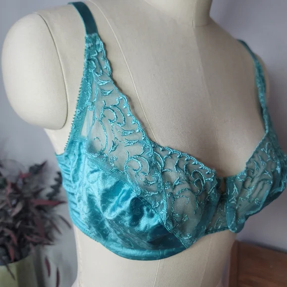 Vintage Christian Dior Bra Embroidered Lace Satin Blue Size 34D - Picture 11 of 13